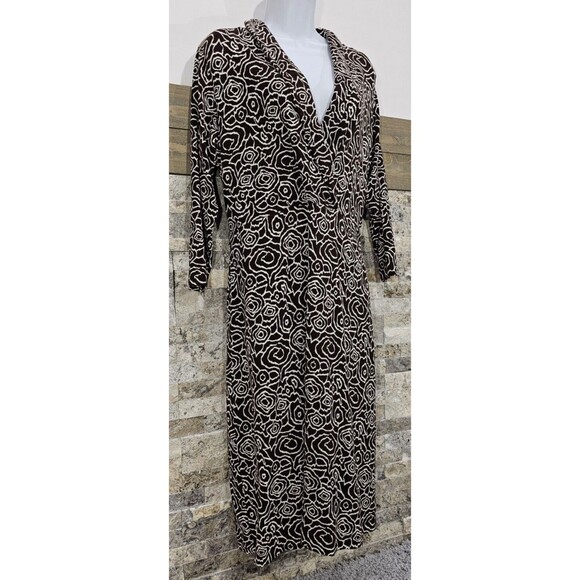 Susan Bristol Womens Midi Dress Brown Abstract Floral Rayon Knit Office Size 12 - Picture 6 of 13
